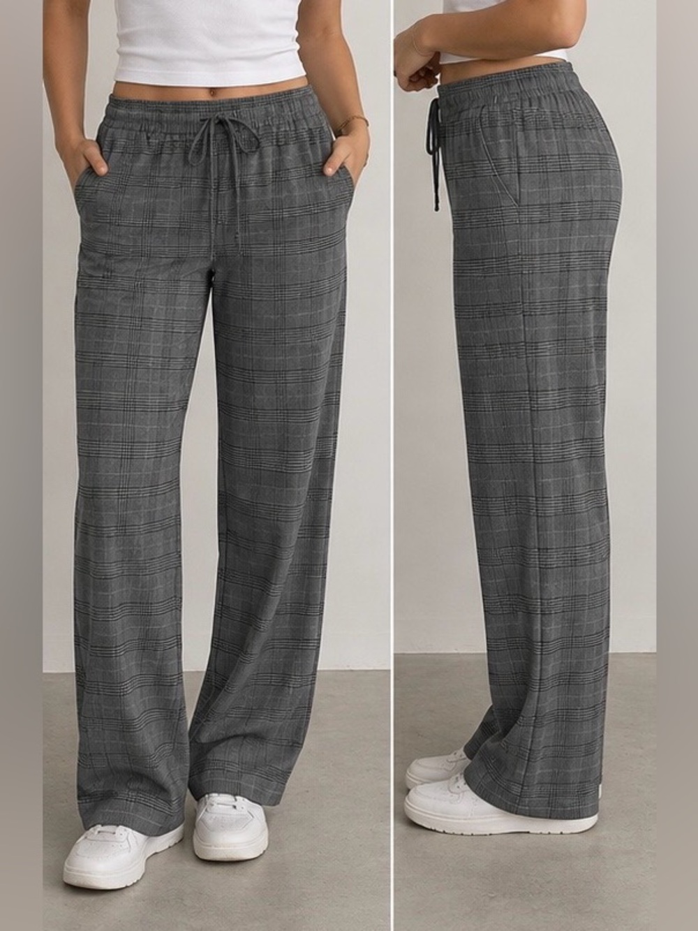 Gap Gray Black Plaid Pull-On Straight Leg Pants Size Medium